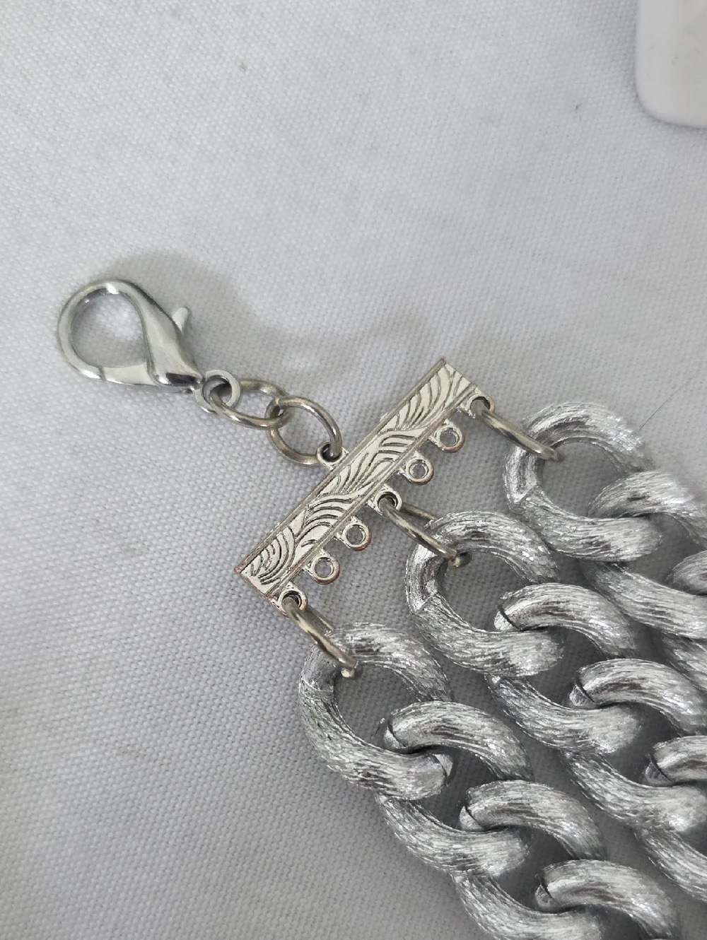 Silver Triple Strand Curb Link Bracelet | Metallic Chunky Statement